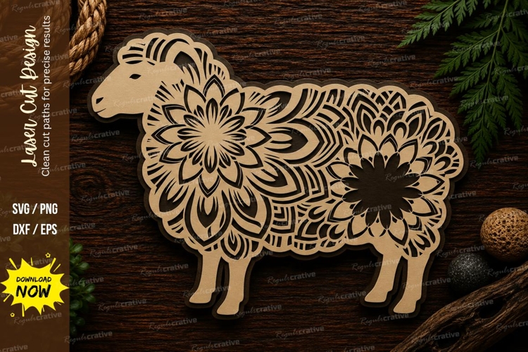 Mandala Sheep Laser Cut SVG Design sheep mandala svg, sheep example image 1