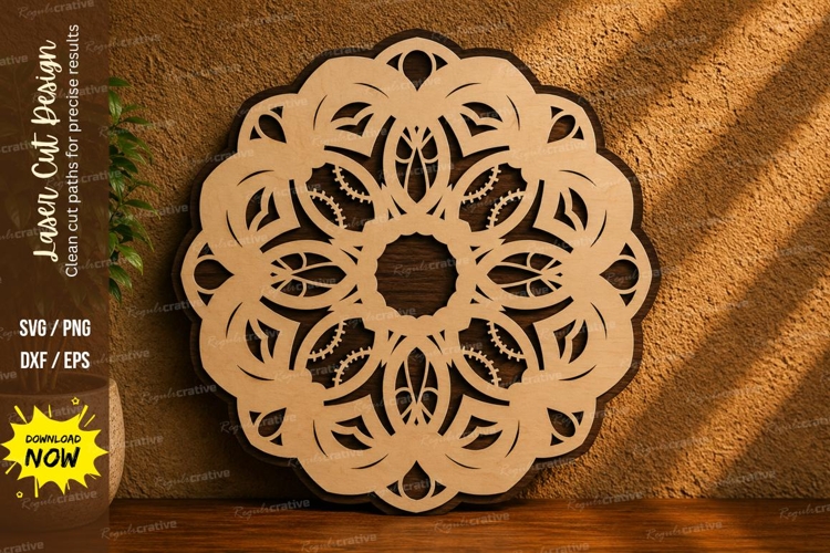 Mandala Round Laser Cut SVG Design mandala svg, floral manda example image 1