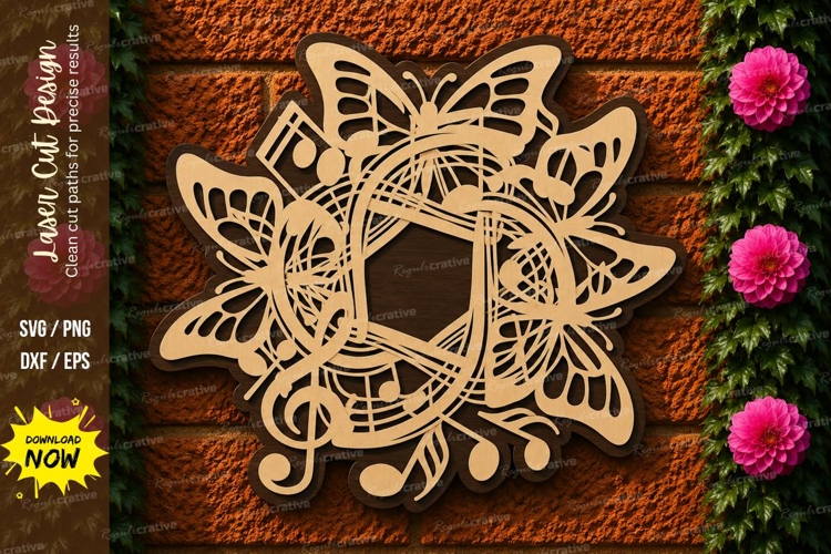 Butterfly Floral Mandala Laser Cut SVG Design butterfly svg, example image 1