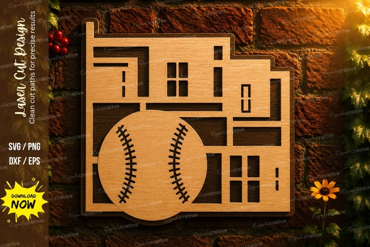 Modern Baseball House Laser Cut SVG Design baseball house sv example image 1