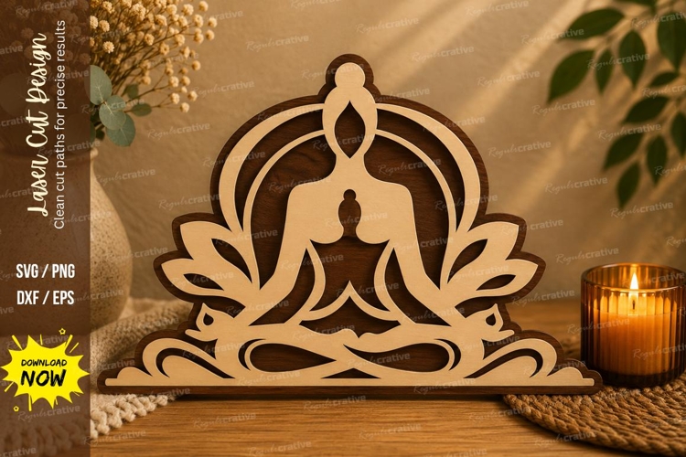 Meditation Lotus Frame Laser Cut SVG Design lotus meditation example image 1