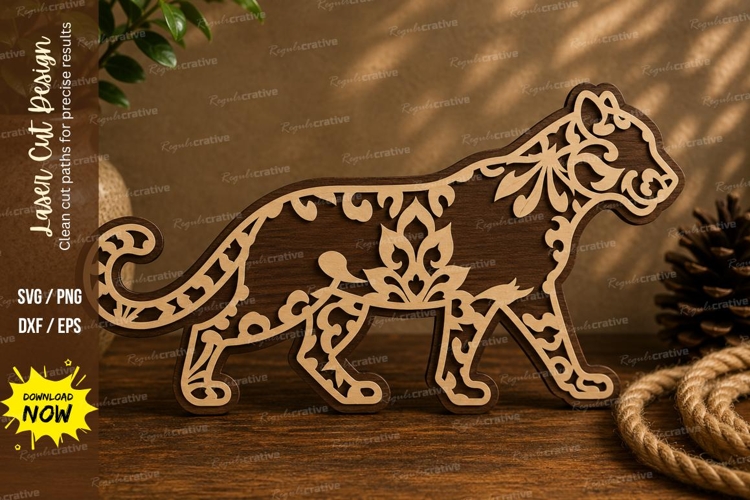 Floral Leopard Laser Cut SVG Design leopard svg, floral leop example image 1