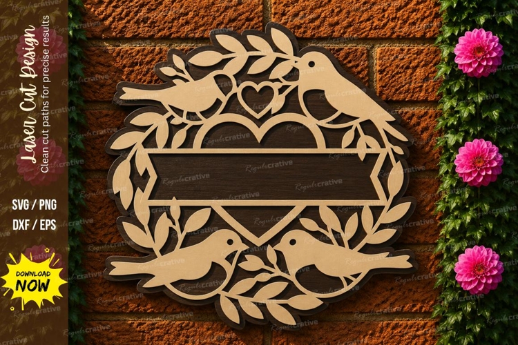 Love Birds Monogram Frame Laser Cut SVG Design love birds sv example image 1