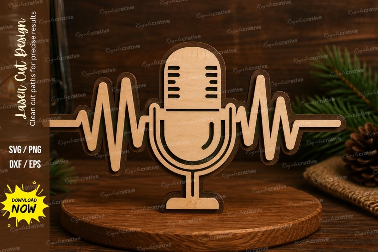 Podcast Microphone Laser Cut SVG Design podcast svg, microph example image 1