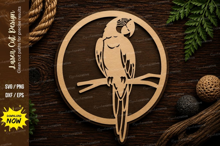 Parrot Round Laser Cut SVG Design parrot svg, tropical bird example image 1