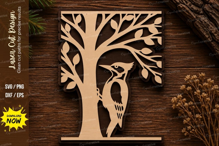 Woodpecker Tree Laser Cut SVG Design woodpecker svg, tree example image 1