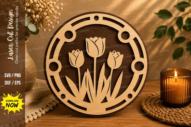 Tulip Round Laser Cut SVG Design tulip svg, tulip flowers example image 1