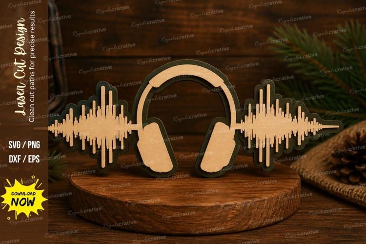 Headphones Sound Wave Laser Cut SVG Design headphones svg example image 1