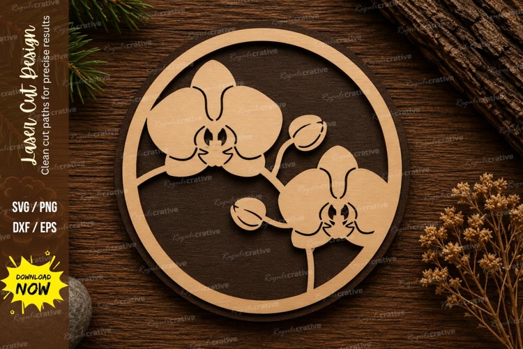 Orchid Flower Round Laser Cut SVG Design orchid svg, orchid example image 1