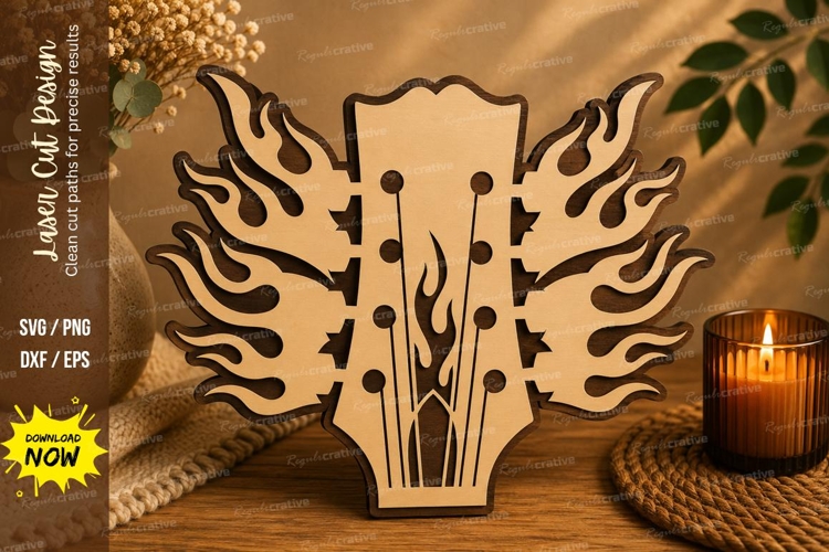 Flaming Guitar Headstock Laser Cut SVG Design guitar svg example image 1