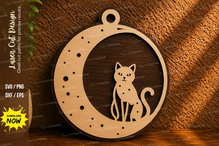 Moon Cat Laser Cut SVG File moon cat svg, black cat svg, cre