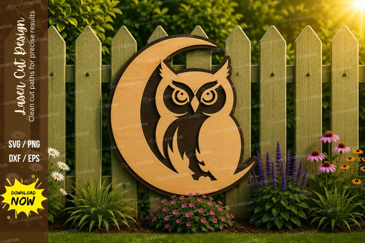 Owl Moon Laser Cut SVG File owl svg, owl laser cut, moon owl