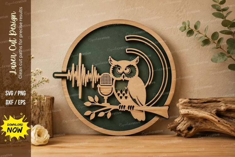 Owl Sound Laser Cut SVG File owl svg, owl sound wave svg,