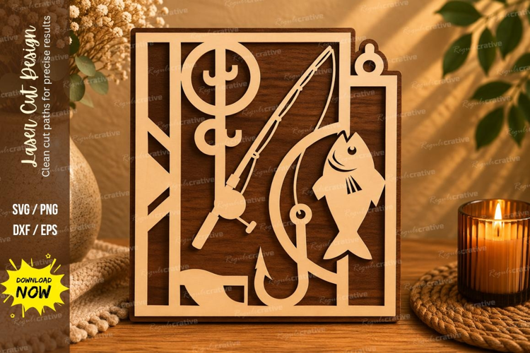 Fishing Frame Laser Cut SVG File fishing frame svg, fisherma