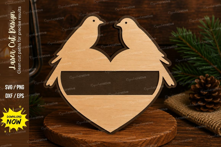 Love Birds Laser Cut SVG File love birds svg, bird heart svg