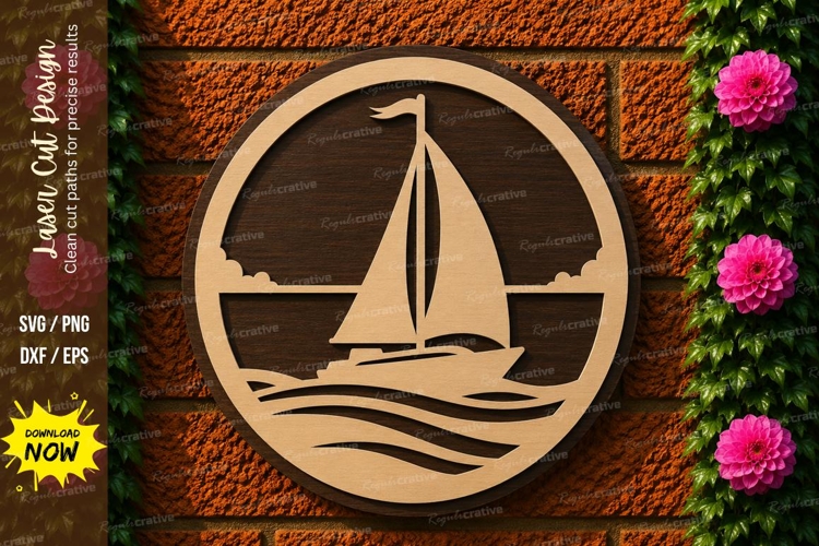 Sailboat Scene Laser Cut SVG File sailboat scene svg, sailbo