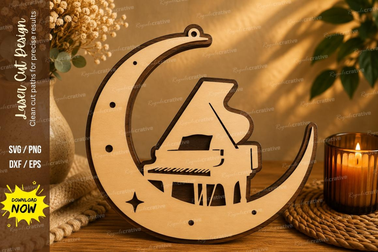 Moon Piano Laser Cut SVG File moon piano svg, piano svg