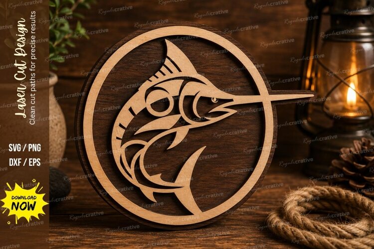 Marlin Fish Laser Cut SVG File marlin fish svg, marlin svg example image 1