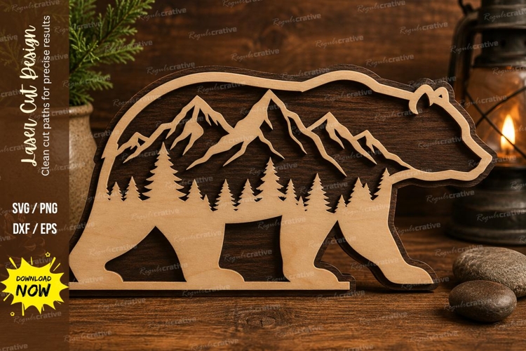 Bear Forest Laser Cut SVG File bear forest svg, bear silhoue