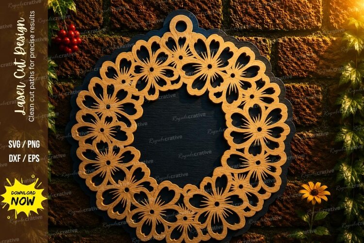 Floral Wreath Laser Cut SVG File floral wreath svg, flower example image 1