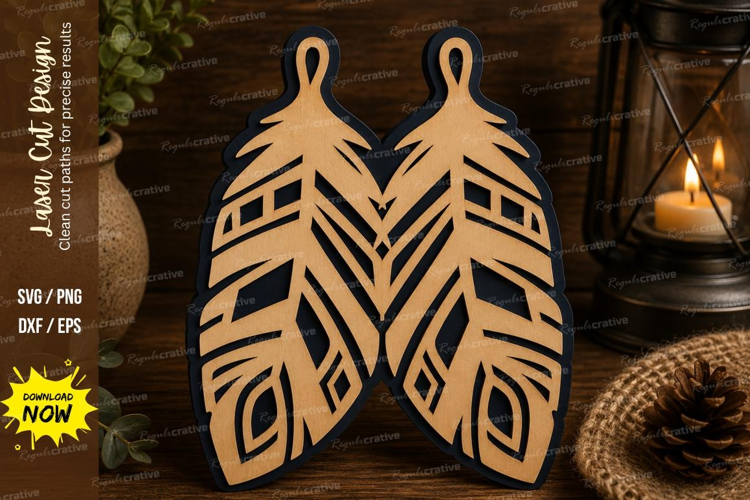 Boho Feathers Laser Cut SVG File boho feathers svg, feather