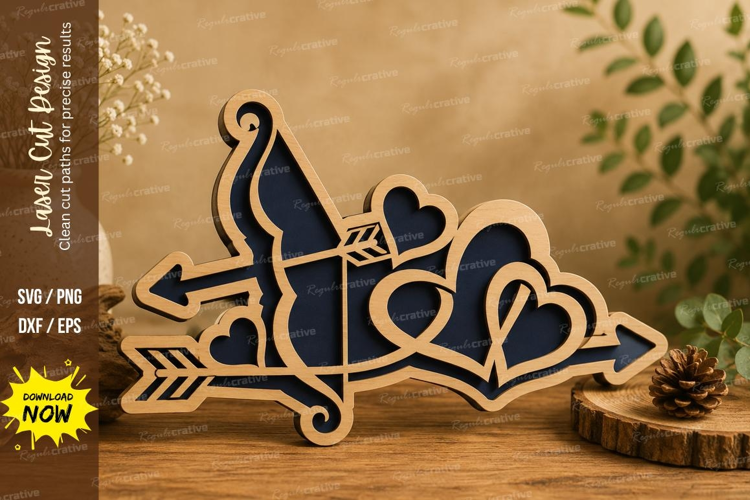 Cupid Heart Laser Cut SVG File cupid heart svg, cupid arrow