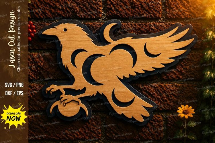 Flying Raven Laser Cut SVG File flying raven svg, raven svg,