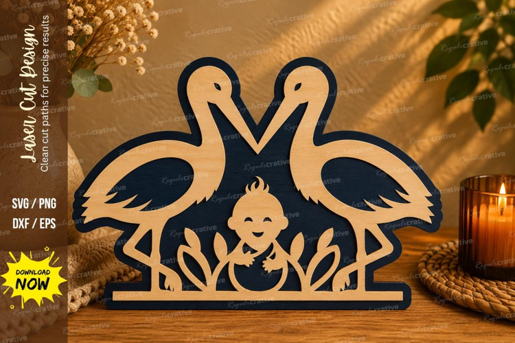 Stork Baby Laser Cut SVG File stork baby svg, stork svg, bab