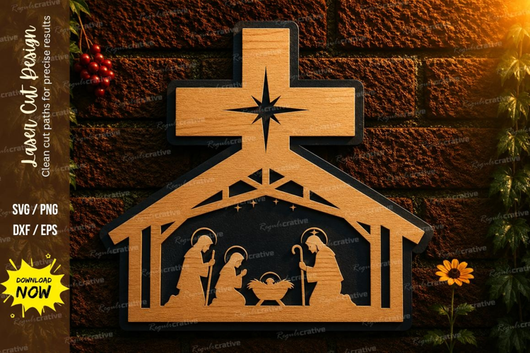 Nativity Cross Laser Cut SVG File nativity cross svg, christ