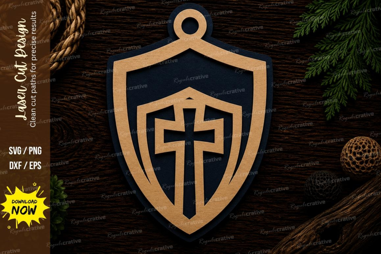 Cross Shield Laser Cut SVG File cross shield svg, christian