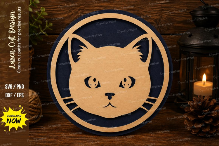 Cat Face Laser Cut SVG File cat face svg, cat svg, kitten fa
