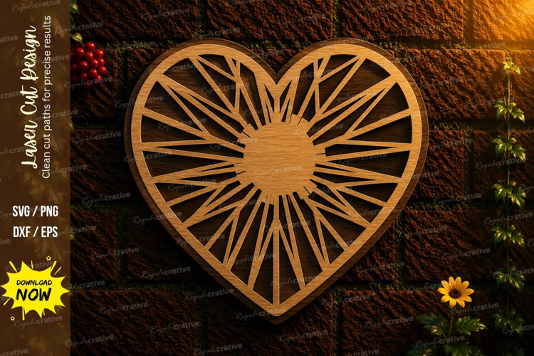 Heart Sunburst Laser Cut SVG File heart sunburst svg, heart