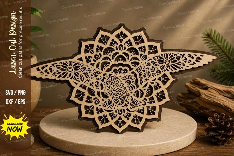 Hummingbird Mandala Laser Cut SVG File hummingbird mandala example image 1
