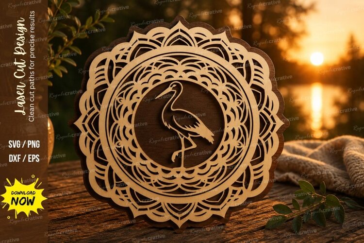 Pelican Mandala Laser Cut SVG File pelican mandala svg, peli example image 1
