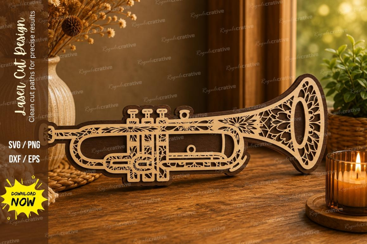 Trumpet Laser Cut SVG File trumpet svg, trumpet instrument