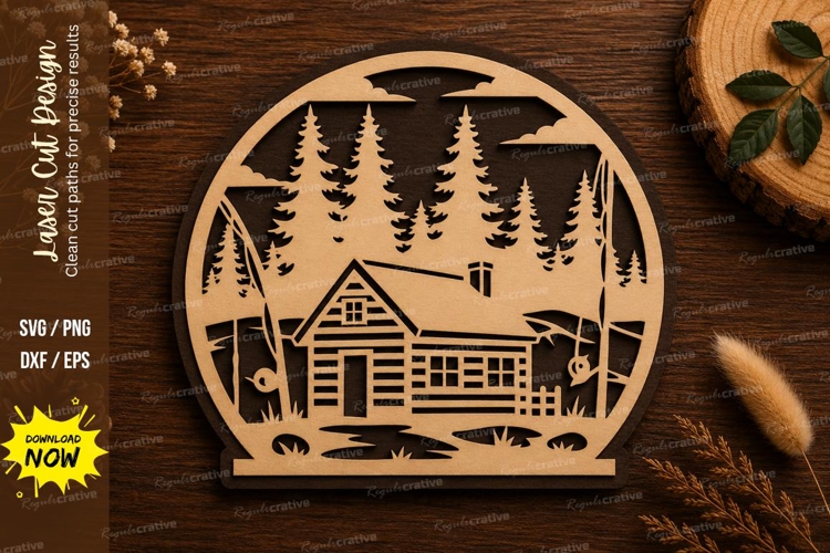 Cabin Forest Laser Cut SVG File cabin forest svg, log cabin