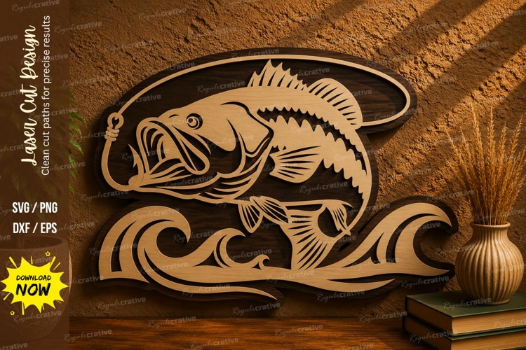Bass Fish Laser Cut SVG File bass fish svg, largemouth bass