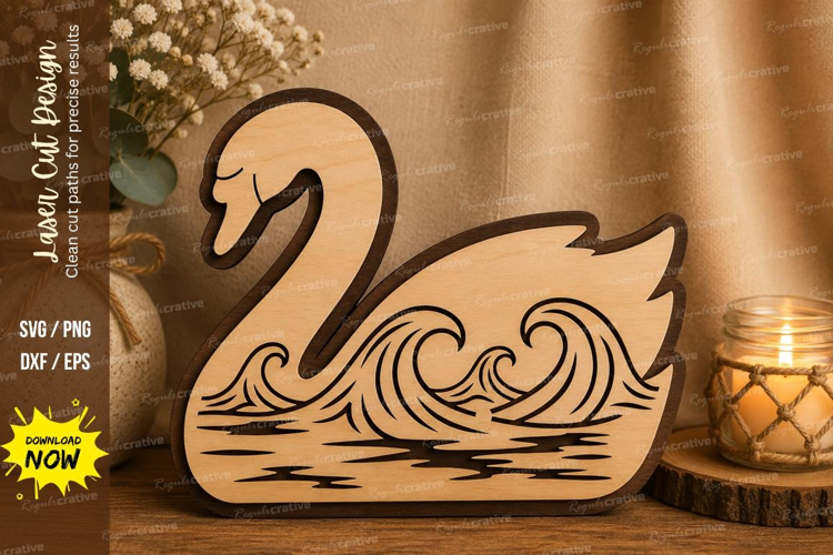 Swan Waves Laser Cut SVG File swan waves svg, swan svg, lake