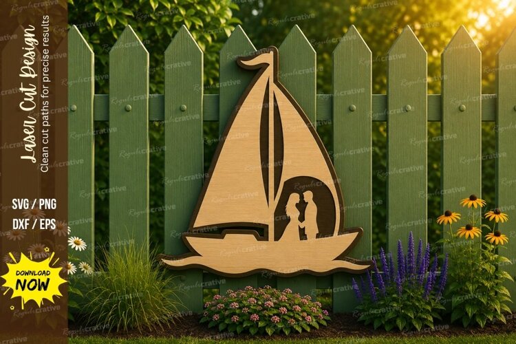 Sailboat Couple Laser Cut SVG File sailboat couple svg, roma example image 1