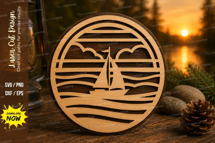 Sunset Sailboat Laser Cut SVG File sunset sailboat svg, sail