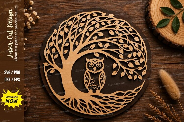 Owl Tree Laser Cut SVG File owl tree svg, owl silhouette svg example image 1