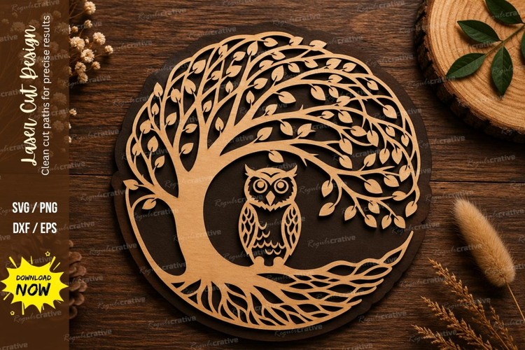 Owl Tree Laser Cut SVG File owl tree svg, owl silhouette svg