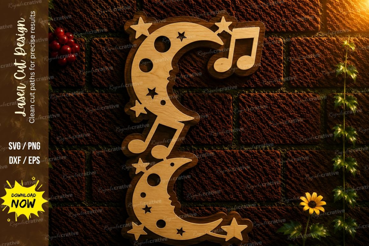 Music Moon Laser Cut SVG File music moon svg, moon music svg