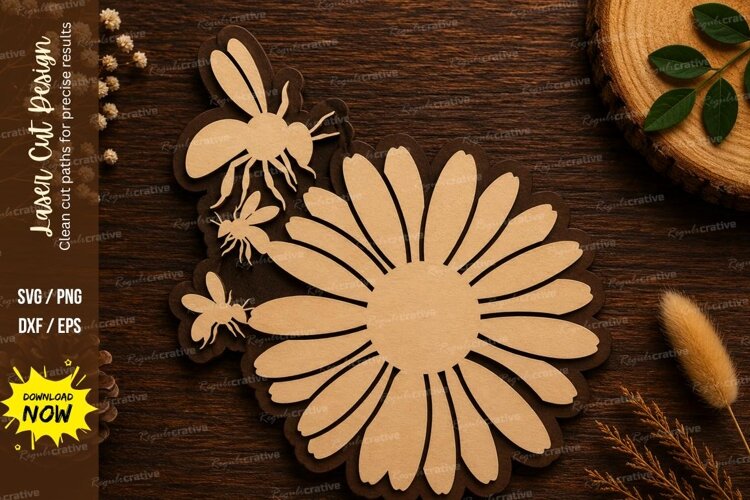 Daisy Bee Laser Cut SVG File daisy bee svg, daisy flower svg example image 1