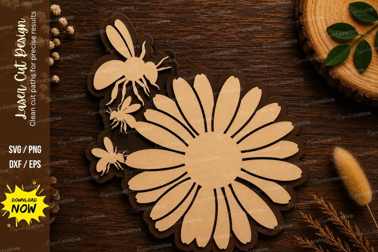 Daisy Bee Laser Cut SVG File daisy bee svg, daisy flower svg