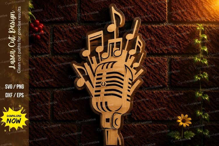 Music Microphone Laser Cut SVG File music microphone svg, example image 1