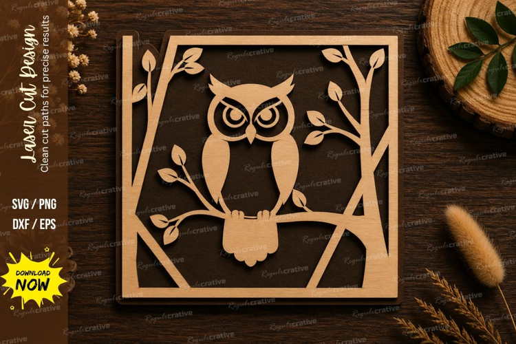 Owl Forest Frame Laser Cut SVG File owl forest frame svg, ow