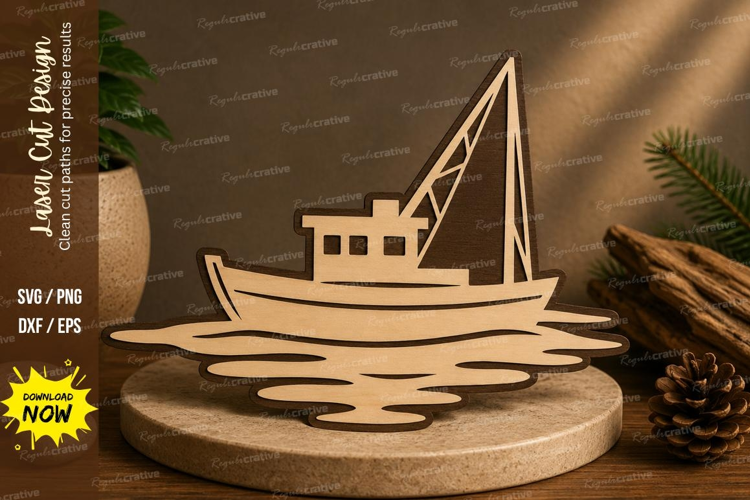 Fishing Boat Laser Cut SVG File fishing boat svg, commercial