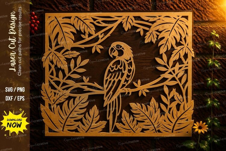 Parrot Frame Laser Cut SVG File parrot frame svg, tropical example image 1