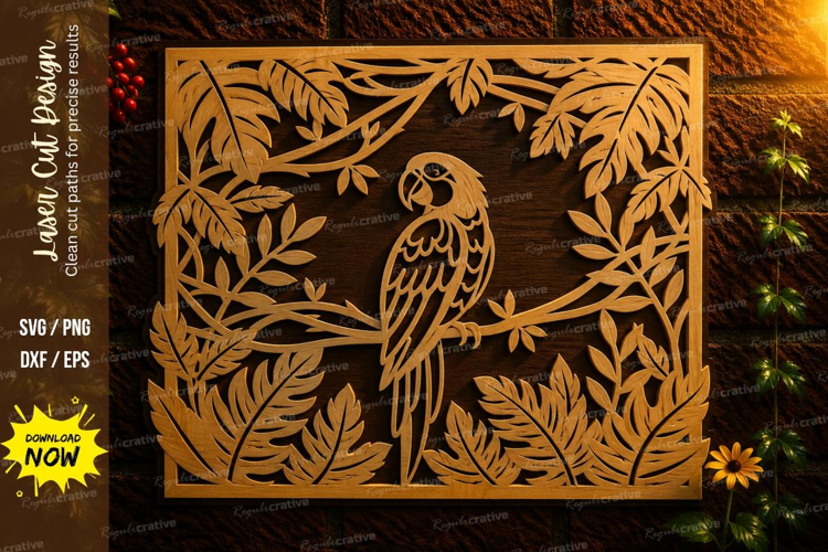 Parrot Frame Laser Cut SVG File parrot frame svg, tropical